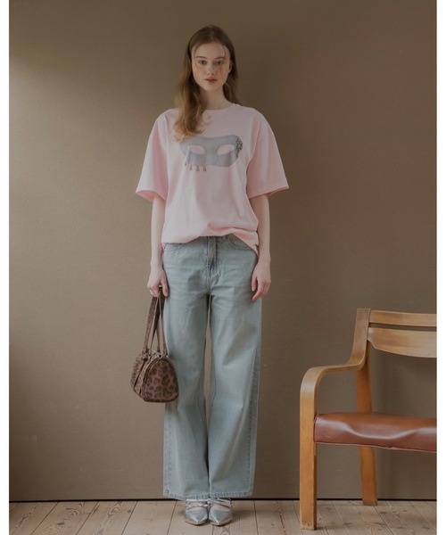 JUMELLE(ジュメロ)の「レースデザインワイドデニム(デニムパンツ・レディース・ライトブルー/ブラック・SMALL/MEDIUM)」の4枚目の写真