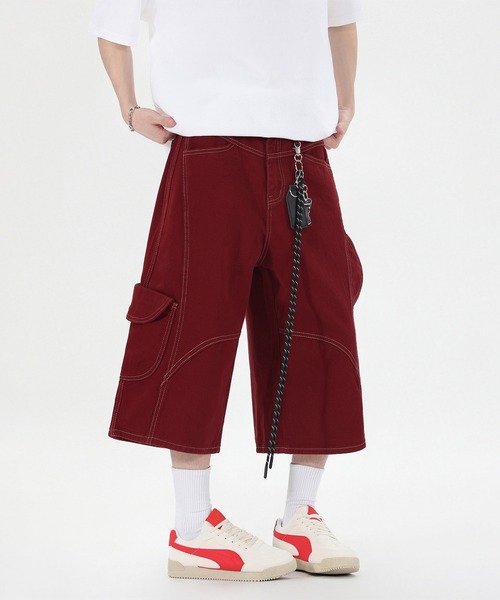 HOOK(フック)の「HOOK チェーンキーホルダー付き カーゴハーフパンツ (SS)(カーゴパンツ・メンズ・ブラック/ワイン・XL/M/L)」の2枚目の写真