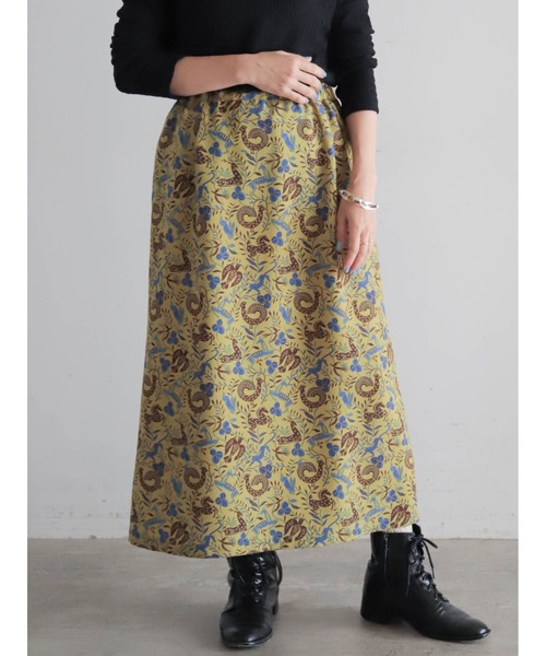 FIL DE FER(フィルデフェール)の「【予約】Lazy Animalsプリント イージースカート(スカート・レディース・イエロー・FREE)」の1枚目の写真