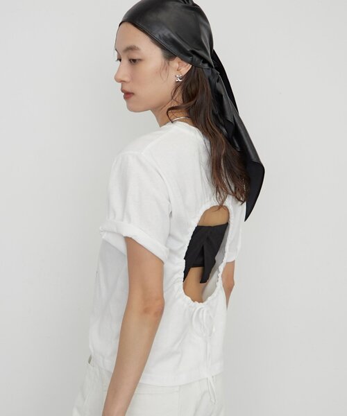 LOUNGEDRESS(ラウンジドレス)の「《バックオープン》バックホール半袖Tシャツ(Tシャツ/カットソー・レディース・オフホワイト/イエロー・FREE)」の7枚目の写真