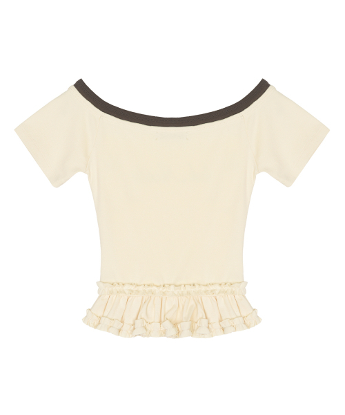 NICK&NICOLE（ニックアンドニコール）の「OFF-SHOULDER FRILL CROP TOP_CREAM（Tシャツ/カットソー・レディース・その他・FREE）」の5枚目の写真