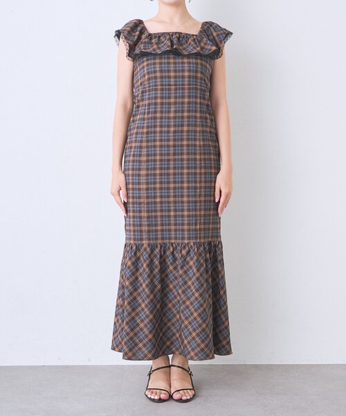 La boutique BonBon(ラブティックボンボン)の「【大人ガーリー】チェックレーストリムワンピース(ワンピース・レディース・ブラウン/バーガンディー・38/36)」の17枚目の写真