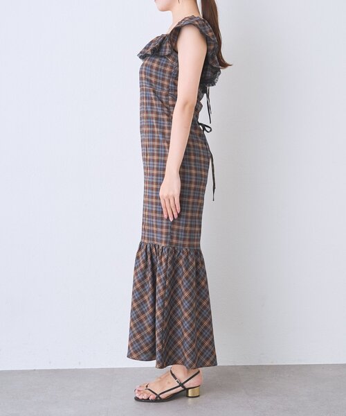 La boutique BonBon(ラブティックボンボン)の「【大人ガーリー】チェックレーストリムワンピース(ワンピース・レディース・ブラウン/バーガンディー・38/36)」の18枚目の写真