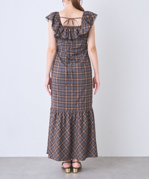 La boutique BonBon(ラブティックボンボン)の「【大人ガーリー】チェックレーストリムワンピース(ワンピース・レディース・ブラウン/バーガンディー・38/36)」の19枚目の写真