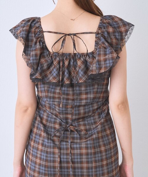 La boutique BonBon(ラブティックボンボン)の「【大人ガーリー】チェックレーストリムワンピース(ワンピース・レディース・ブラウン/バーガンディー・38/36)」の21枚目の写真