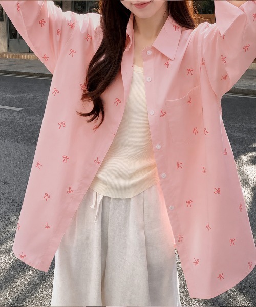 Miniministore(ミニミニストア)の「総柄リボンシャツブラウス ゆったりシャツ(シャツ/ブラウス・レディース・ピンク/ブルー/ホワイト・FREE)」の5枚目の写真