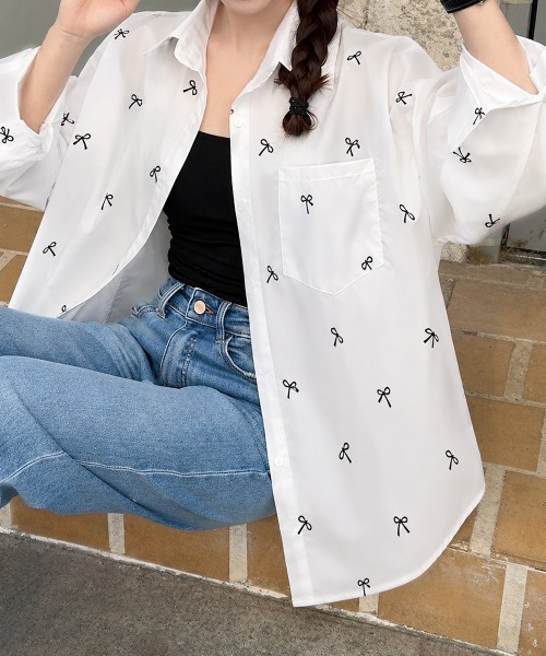 Miniministore(ミニミニストア)の「総柄リボンシャツブラウス ゆったりシャツ(シャツ/ブラウス・レディース・ピンク/ブルー/ホワイト・FREE)」の10枚目の写真