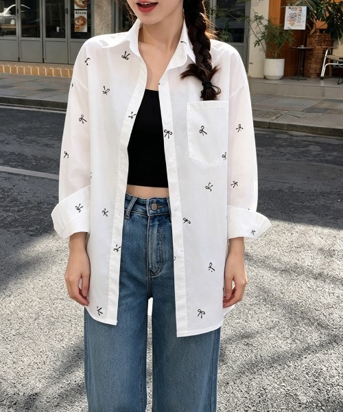 Miniministore(ミニミニストア)の「総柄リボンシャツブラウス ゆったりシャツ(シャツ/ブラウス・レディース・ピンク/ブルー/ホワイト・FREE)」の14枚目の写真