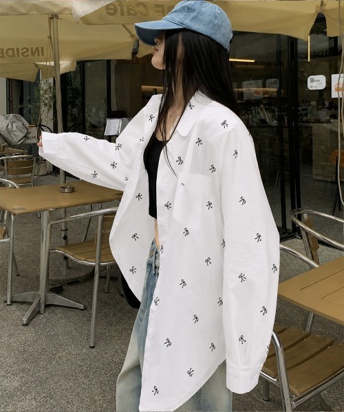 Miniministore(ミニミニストア)の「総柄リボンシャツブラウス ゆったりシャツ(シャツ/ブラウス・レディース・ピンク/ブルー/ホワイト・FREE)」の15枚目の写真