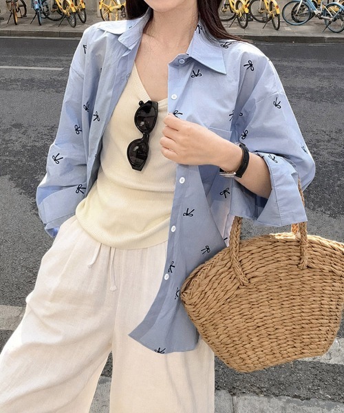 Miniministore(ミニミニストア)の「総柄リボンシャツブラウス ゆったりシャツ(シャツ/ブラウス・レディース・ピンク/ブルー/ホワイト・FREE)」の17枚目の写真