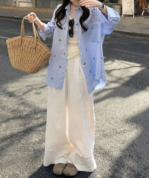 Miniministore(ミニミニストア)の「総柄リボンシャツブラウス ゆったりシャツ(シャツ/ブラウス・レディース・ピンク/ブルー/ホワイト・FREE)」の18枚目の写真