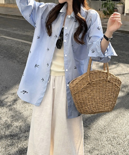 Miniministore(ミニミニストア)の「総柄リボンシャツブラウス ゆったりシャツ(シャツ/ブラウス・レディース・ピンク/ブルー/ホワイト・FREE)」の19枚目の写真