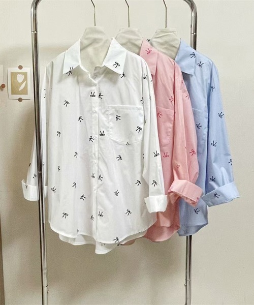 Miniministore(ミニミニストア)の「総柄リボンシャツブラウス ゆったりシャツ(シャツ/ブラウス・レディース・ピンク/ブルー/ホワイト・FREE)」の20枚目の写真