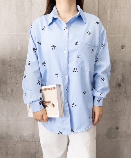 Miniministore(ミニミニストア)の「総柄リボンシャツブラウス ゆったりシャツ(シャツ/ブラウス・レディース・ピンク/ブルー/ホワイト・FREE)」の21枚目の写真