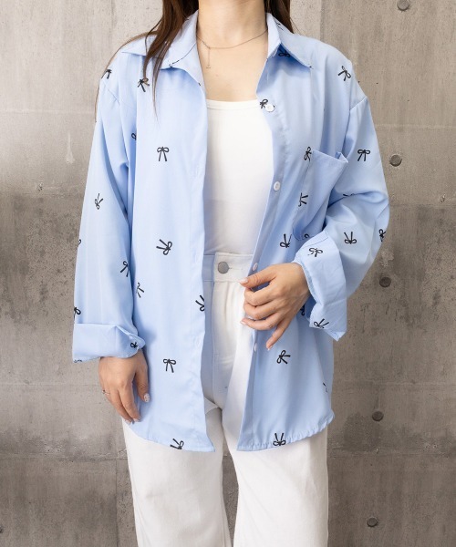 Miniministore(ミニミニストア)の「総柄リボンシャツブラウス ゆったりシャツ(シャツ/ブラウス・レディース・ピンク/ブルー/ホワイト・FREE)」の22枚目の写真
