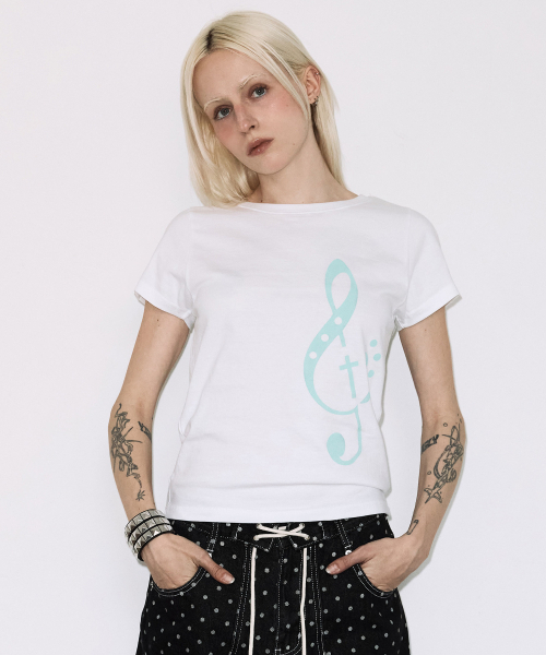 FANCY CLUB(ファンシークラブ)の「クレフシンボルTシャツ (ホワイト) F26QB143(Tシャツ/カットソー・レディース・その他・ONE)」の6枚目の写真