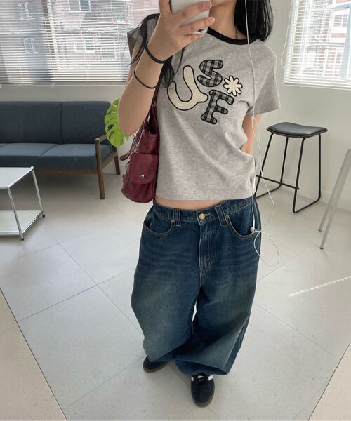 URBANSTOFF(アーバンストッフ)の「チェックドットアプリケTシャツ(メランジ)(Tシャツ/カットソー・レディース・その他・SMALL)」の4枚目の写真