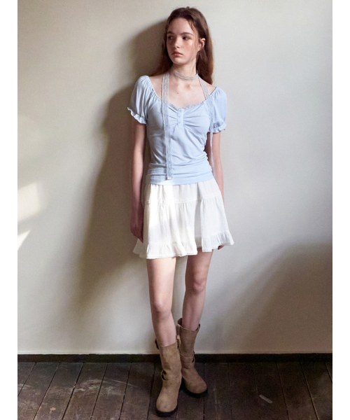 ETMON(エトモン)の「Lace Scarf Puff T-Shirt, Greyish Blue(Tシャツ/カットソー・レディース・その他・F)」の3枚目の写真