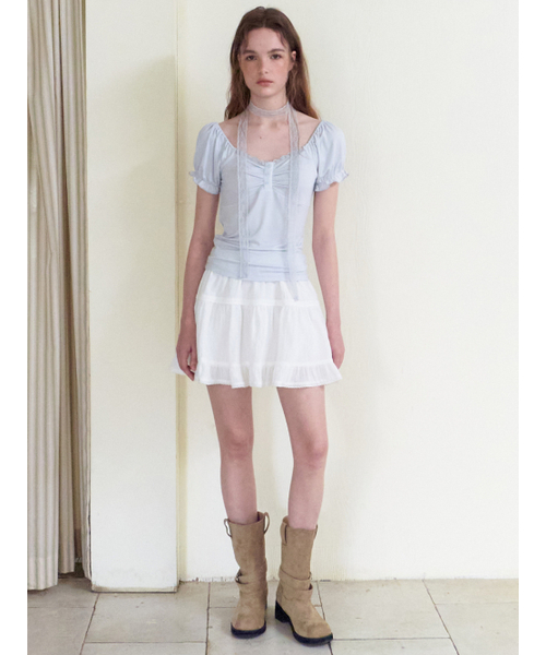 ETMON(エトモン)の「Lace Scarf Puff T-Shirt, Greyish Blue(Tシャツ/カットソー・レディース・その他・F)」の4枚目の写真