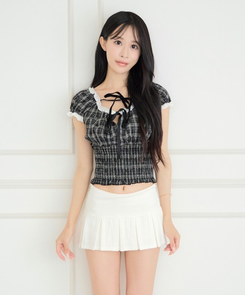 ALLuRing ChaRm(アリュリングチャーム)の「Girly Check Lace-up Blouse / ガーリーチェックレースアップブラウス(シャツ/ブラウス・レディース・ブラック・FREE)」の14枚目の写真