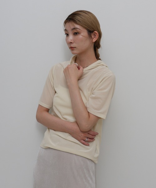 select MOCA(セレクトモカ)の「プチハイライトベロアフーディートップス(Tシャツ/カットソー・レディース・グレー/アイボリー/ブラック・FREE)」の3枚目の写真