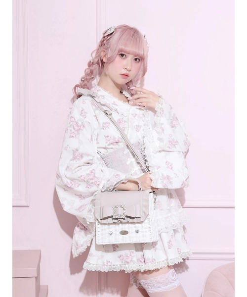 NOEMIE(ノエミー)の「ビジューリボンフリルフラップペーパーショルダー(ショルダーバッグ・レディース・ピンク/オフホワイト/ブラック・ONE SIZE)」の8枚目の写真