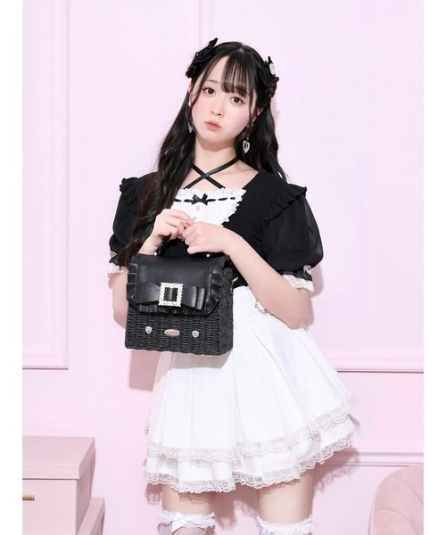 NOEMIE(ノエミー)の「ビジューリボンフリルフラップペーパーショルダー(ショルダーバッグ・レディース・ピンク/オフホワイト/ブラック・ONE SIZE)」の9枚目の写真