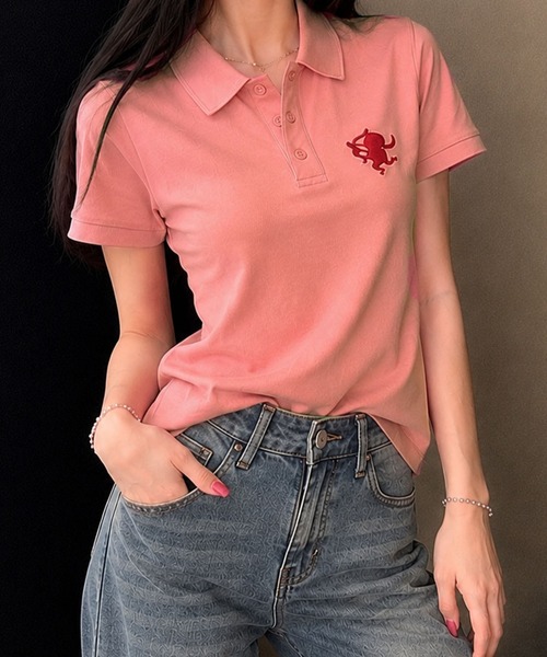 meJane(ミージェーン)の「ワンポイントモチーフ 半そでポロトップス(ポロシャツ・レディース・ネイビー/コーラルピンク/ホワイト/ブラック・FREE)」の16枚目の写真