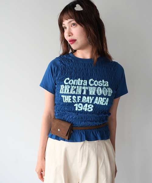 SANSeLF(サンセルフ)の「【SANSeLF】ロゴプリントシャーリングTシャツ sawk26s001(Tシャツ/カットソー・レディース・ネイビー/ライトブラック/ホワイト・FREE)」の3枚目の写真