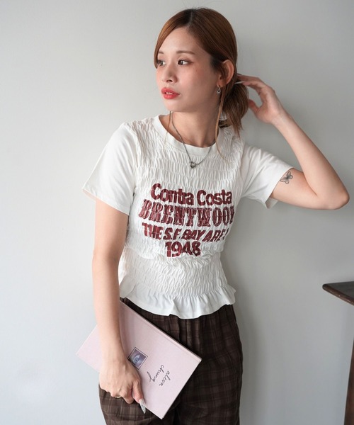 SANSeLF(サンセルフ)の「【SANSeLF】ロゴプリントシャーリングTシャツ sawk26s001(Tシャツ/カットソー・レディース・ネイビー/ライトブラック/ホワイト・FREE)」の2枚目の写真