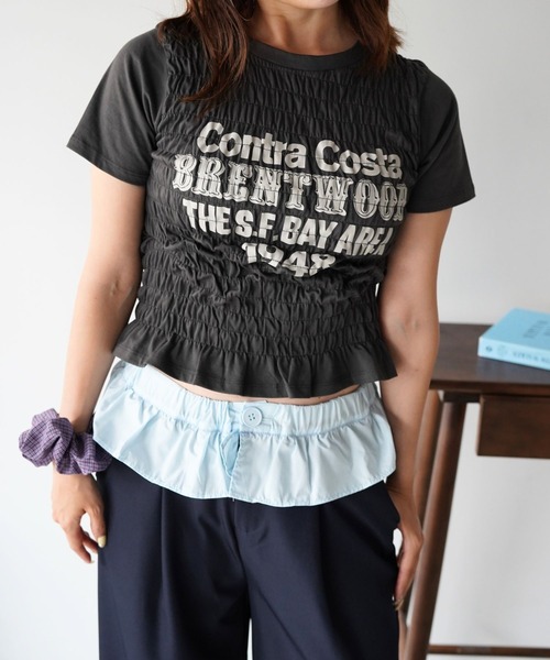 SANSeLF(サンセルフ)の「【SANSeLF】ロゴプリントシャーリングTシャツ sawk26s001(Tシャツ/カットソー・レディース・ネイビー/ライトブラック/ホワイト・FREE)」の13枚目の写真