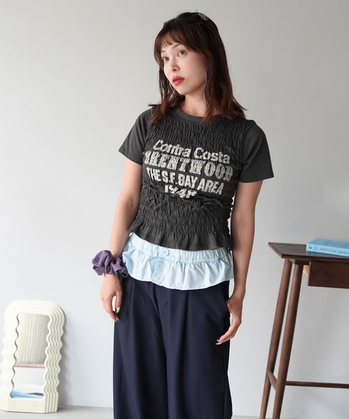 SANSeLF(サンセルフ)の「【SANSeLF】ロゴプリントシャーリングTシャツ sawk26s001(Tシャツ/カットソー・レディース・ネイビー/ライトブラック/ホワイト・FREE)」の14枚目の写真