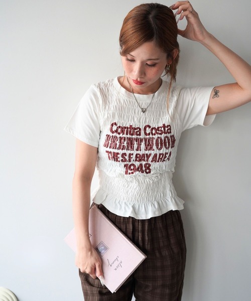 SANSeLF(サンセルフ)の「【SANSeLF】ロゴプリントシャーリングTシャツ sawk26s001(Tシャツ/カットソー・レディース・ネイビー/ライトブラック/ホワイト・FREE)」の17枚目の写真