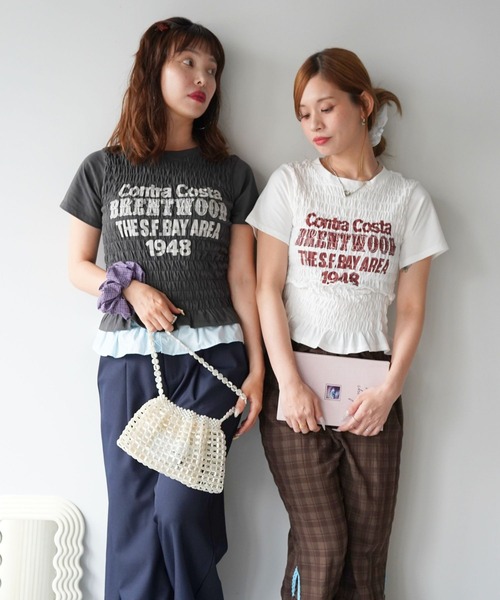 SANSeLF(サンセルフ)の「【SANSeLF】ロゴプリントシャーリングTシャツ sawk26s001(Tシャツ/カットソー・レディース・ネイビー/ライトブラック/ホワイト・FREE)」の4枚目の写真