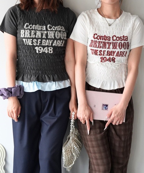 SANSeLF(サンセルフ)の「【SANSeLF】ロゴプリントシャーリングTシャツ sawk26s001(Tシャツ/カットソー・レディース・ネイビー/ライトブラック/ホワイト・FREE)」の5枚目の写真