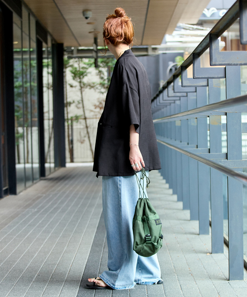 B.C STOCK(ベーセーストック)の「《追加2》手洗い可 / ハーフスリーブジャケット(その他アウター・レディース・ベージュ/ブラック・FREE)」の4枚目の写真