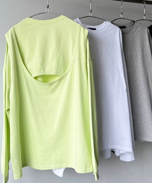 Dalfwin(ダールフィン)の「韓国ファッション バックレイヤードデザイン背中開き長袖Tシャツ(Tシャツ/カットソー・レディース・ホワイト・FREE)」の3枚目の写真