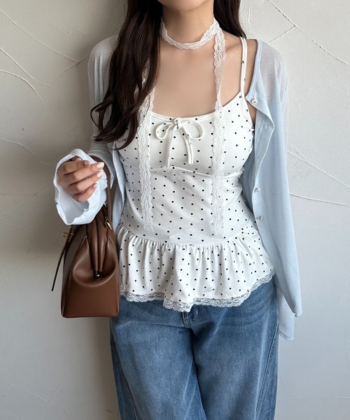 apres jour clair(アプレジュールクレア)の「【apres jour clair】カップツキドットチョーカーキャミソール/ブラトップ(キャミソール・レディース・グレー/ホワイト/ブラック・FREE)」の1枚目の写真
