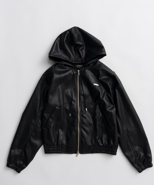 MAISON SPECIAL（メゾンスペシャル）の「Faux Leather Hoodie Parka/フェイクレザーフーディパーカー（ブルゾン・レディース・ブラック/キャメル/アイボリー・FREE）」の12枚目の写真