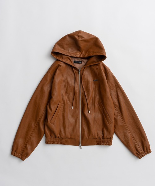 MAISON SPECIAL（メゾンスペシャル）の「Faux Leather Hoodie Parka/フェイクレザーフーディパーカー（ブルゾン・レディース・ブラック/キャメル/アイボリー・FREE）」の13枚目の写真