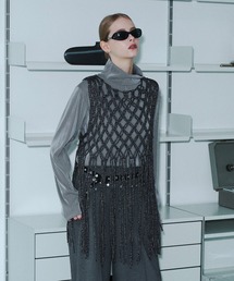 Fringe hand openwork knit vest / フリンジハンドオープンニットベスト