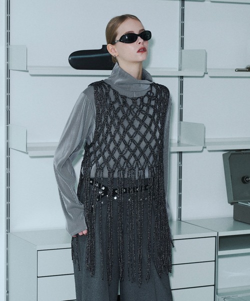 seyto(セイト)の「Fringe hand openwork knit vest / フリンジハンドオープンニットベスト(ベスト・メンズ・ブラック・FREE)」の1枚目の写真
