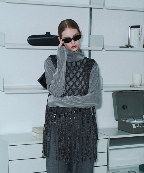 seyto(セイト)の「Fringe hand openwork knit vest / フリンジハンドオープンニットベスト(ベスト・メンズ・ブラック・FREE)」の7枚目の写真