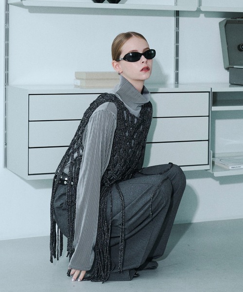 seyto(セイト)の「Fringe hand openwork knit vest / フリンジハンドオープンニットベスト(ベスト・メンズ・ブラック・FREE)」の9枚目の写真
