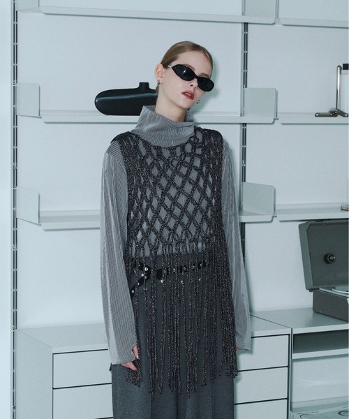 seyto(セイト)の「Fringe hand openwork knit vest / フリンジハンドオープンニットベスト(ベスト・メンズ・ブラック・FREE)」の2枚目の写真