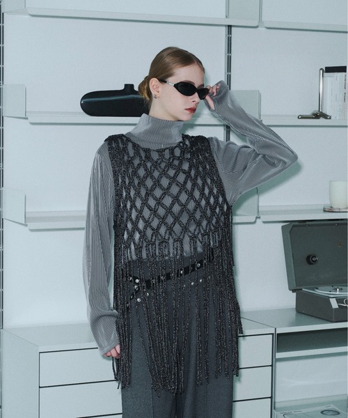 seyto(セイト)の「Fringe hand openwork knit vest / フリンジハンドオープンニットベスト(ベスト・メンズ・ブラック・FREE)」の4枚目の写真