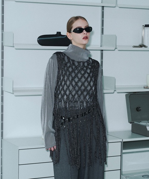 seyto(セイト)の「Fringe hand openwork knit vest / フリンジハンドオープンニットベスト(ベスト・メンズ・ブラック・FREE)」の5枚目の写真