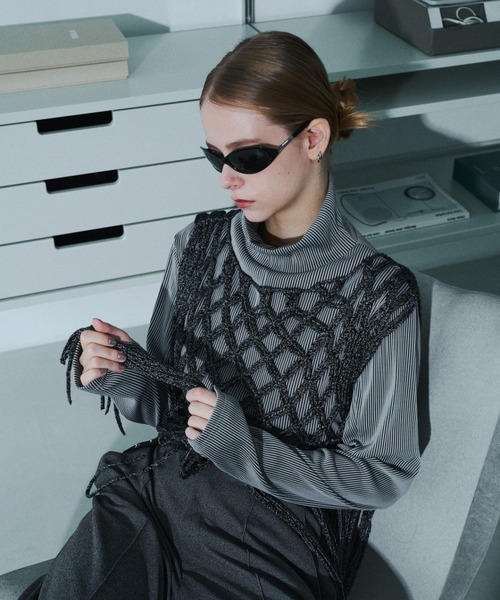 seyto(セイト)の「Fringe hand openwork knit vest / フリンジハンドオープンニットベスト(ベスト・メンズ・ブラック・FREE)」の14枚目の写真