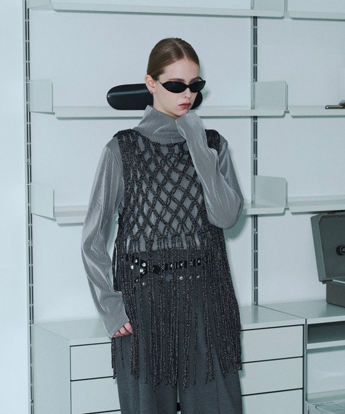 seyto(セイト)の「Fringe hand openwork knit vest / フリンジハンドオープンニットベスト(ベスト・メンズ・ブラック・FREE)」の6枚目の写真