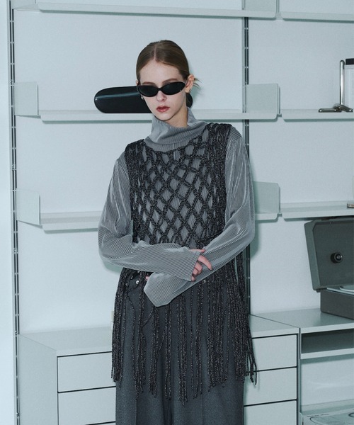 seyto(セイト)の「Fringe hand openwork knit vest / フリンジハンドオープンニットベスト(ベスト・メンズ・ブラック・FREE)」の8枚目の写真